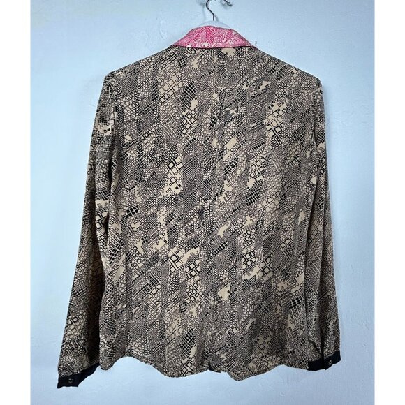 Trina Turk Women's Long Sleeve Blouse Hidden Button Geo Print Silk Size Medium - Picture 2 of 8